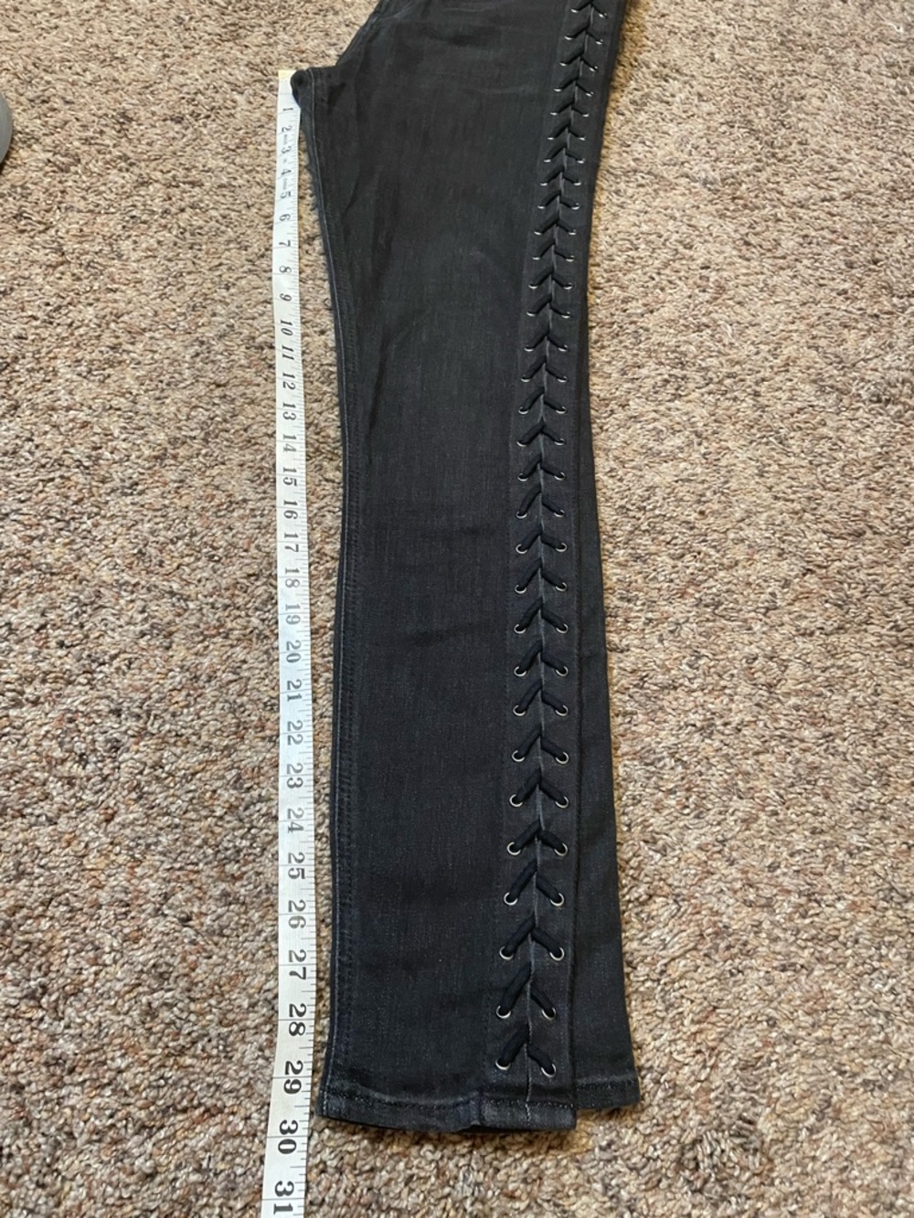 Express High Rise Side Lace Up Denim Leggings. Biker Goth Rockstar. Black Size 6 - Picture 10 of 10
